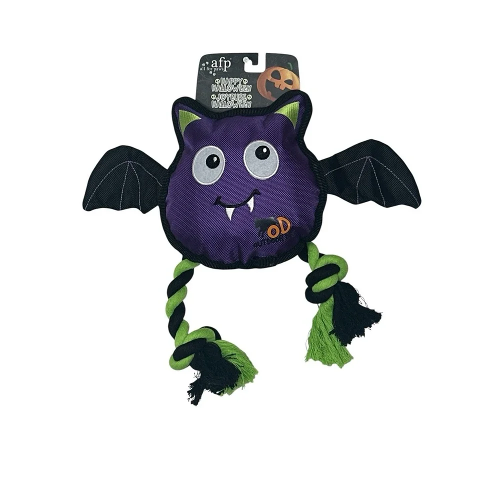 New afp All For Paws Halloween Dog Toy Bat with Rope Squeaker‎ Push Outdoor